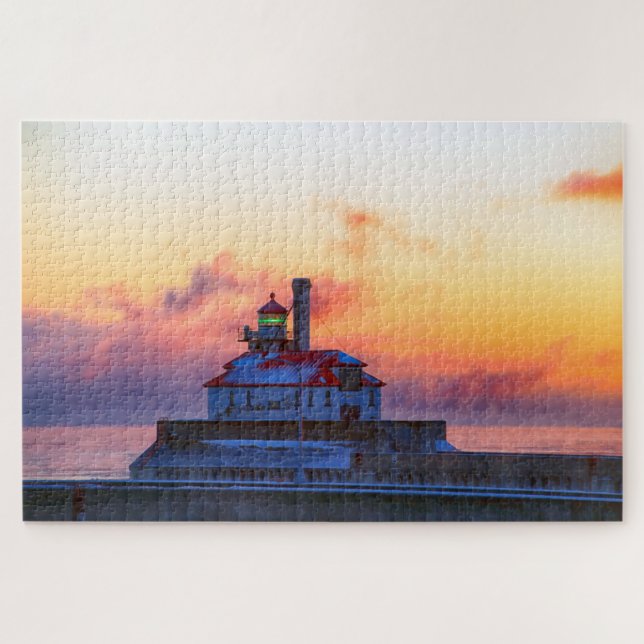 Lighthouse Duluth Minnesota with Sea Smoke Jigsaw Puzzle (Horizontal)