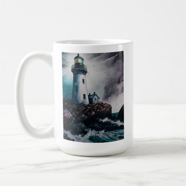 Lighthouse During Storm 15 oz Basic Mug (Left)