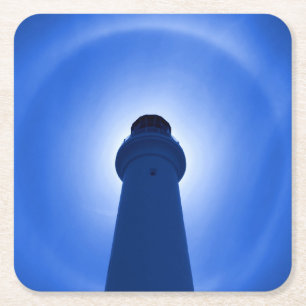 Lighthouse Effect - Blue Square Paper Coaster