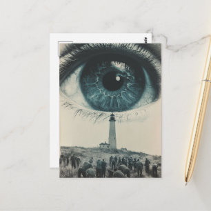 Lighthouse Eyeball Surreal Vintage Postcard