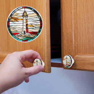 Lighthouse Faux Stained Glass  Ceramic Knob