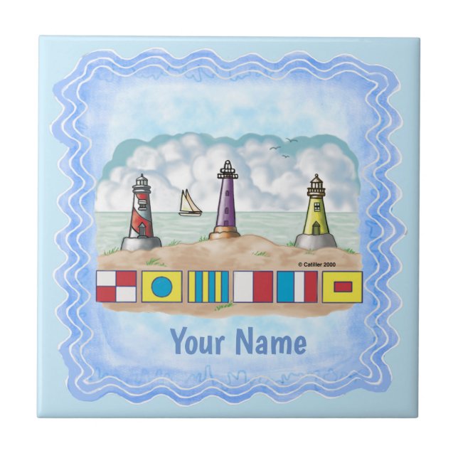 Lighthouse Flags Ceramic Tile (Front)