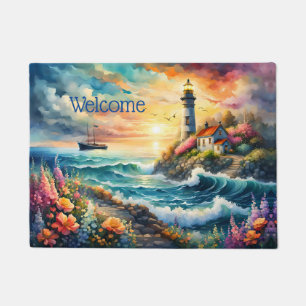Lighthouse Floral garden on the Sea Doormat