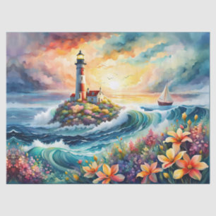 Lighthouse Floral garden on the Sea Tissue Paper