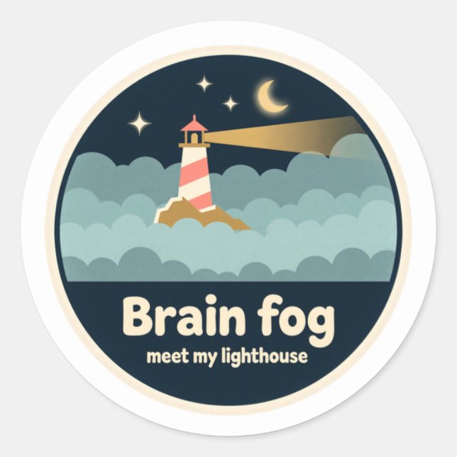 Lighthouse Fog Brain Flat Vector Round Sticker (Front)