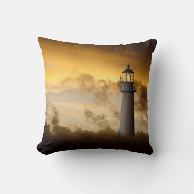 Lighthouse Glowing under Dramatic Sky Cushion (Front)