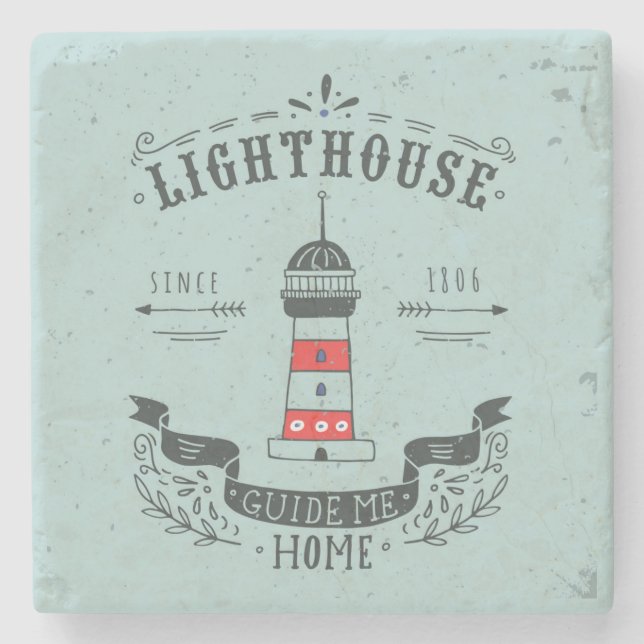 Lighthouse Guide Me Home Poster Stone Coaster (Front)