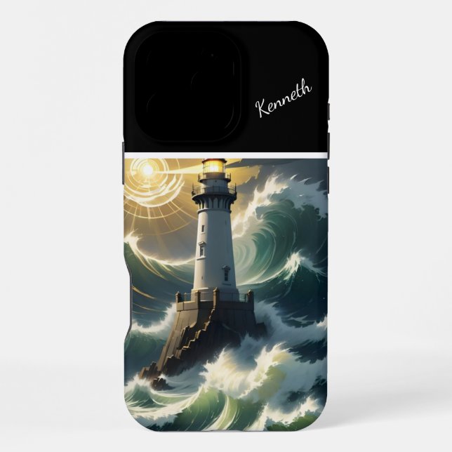 Lighthouse In A Storm iPhone Case (Back)