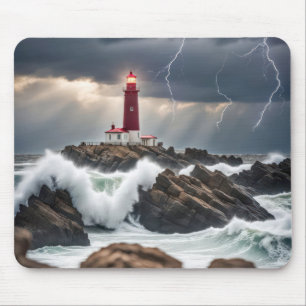 Lighthouse In A Storm Mouse Pad