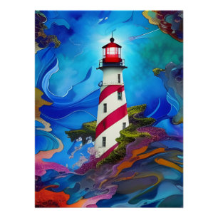 Lighthouse in a Storm Poster