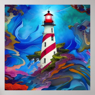 Lighthouse in a Storm Poster