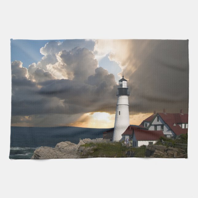 Lighthouse in a Storm Tea Towel (Horizontal)