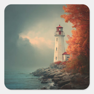 Lighthouse in Autumn Fall Square Sticker