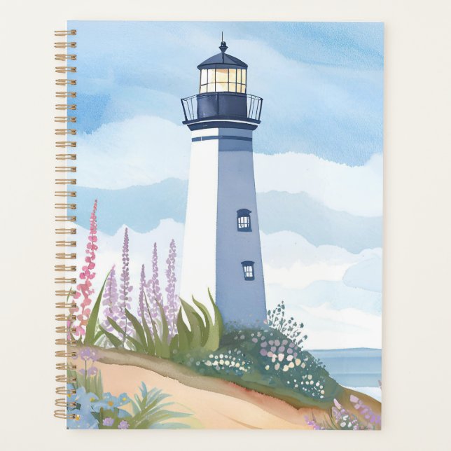 Lighthouse in Bloom | Coastal Watercolor Floral Planner (Front)