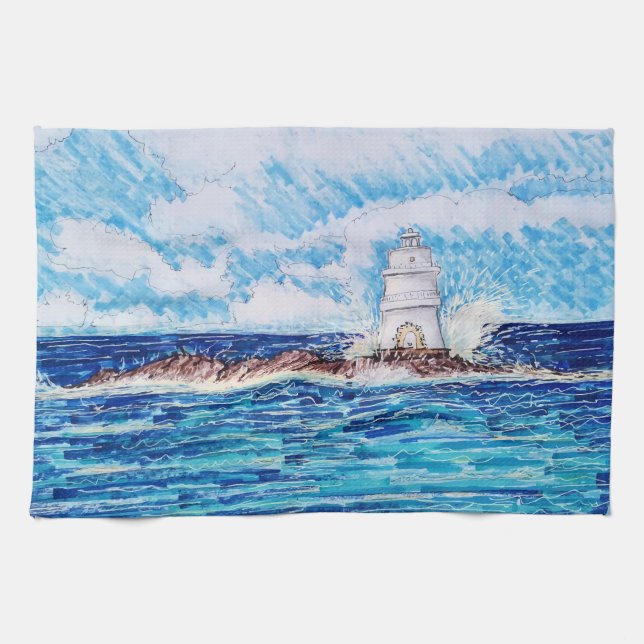 Lighthouse in Blue Tea Towel (Horizontal)