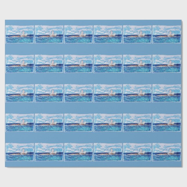 Lighthouse in Blue Wrapping Paper (Flat)