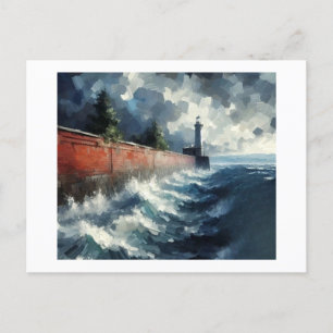 Lighthouse in Coming Storm, Postcard