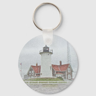 Lighthouse in Snow Merry Christmas Key Ring