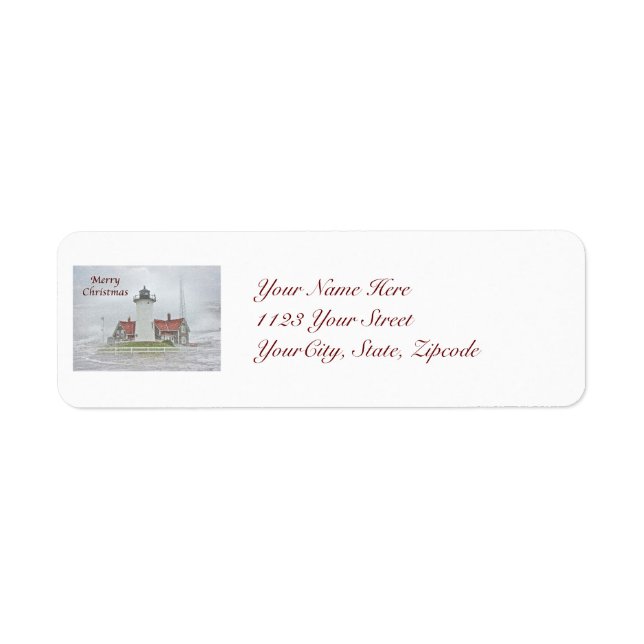 Lighthouse in Snow Merry Christmas Return Address Label (Front)
