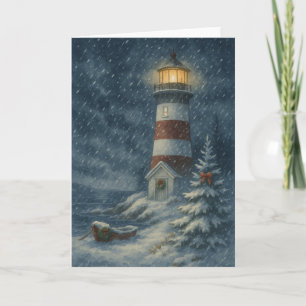 Lighthouse in Snowstorm Christmas Card