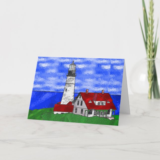 Lighthouse In Stained Glass Thank You Card (Front)