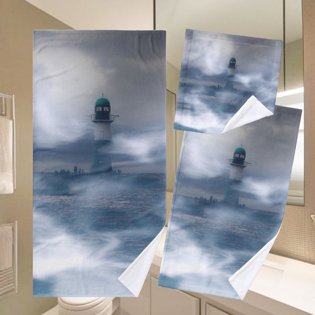 Lighthouse in the storm - Baltic Sea    Bath Towel Set (Creator Uploaded)
