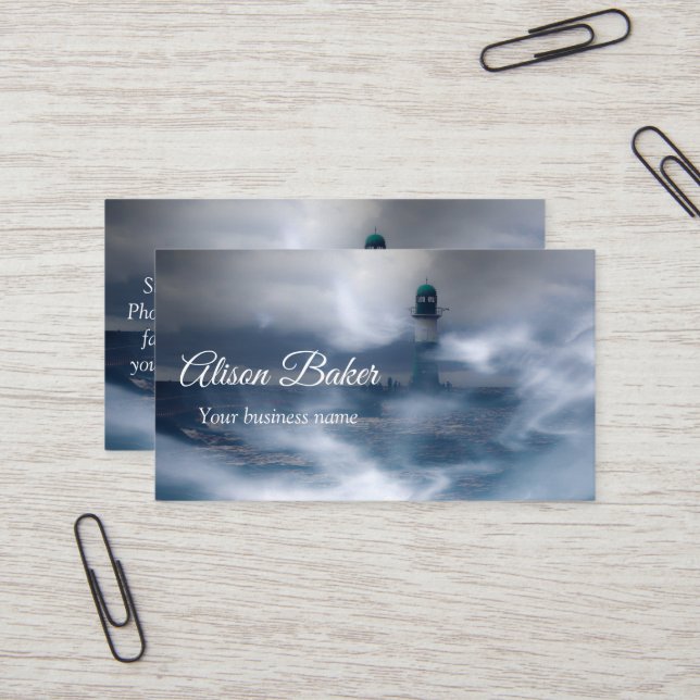 Lighthouse in the storm - Baltic Sea   Business Ca Business Card (Front/Back In Situ)