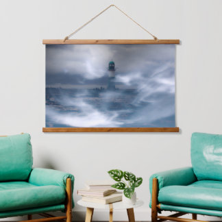 Lighthouse in the storm - Baltic Sea  Hanging Tapestry