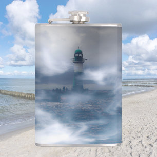 Lighthouse in the storm - Baltic Sea  Hip Flask