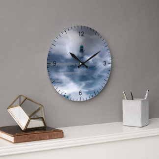 Lighthouse in the storm - Baltic Sea   Large Clock