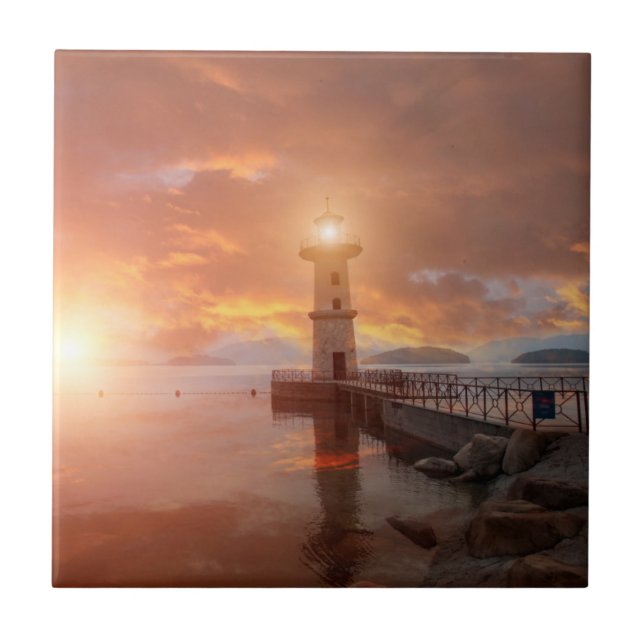 Lighthouse in the Sunset Ceramic Tile (Front)