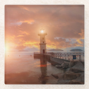 Lighthouse in the Sunset Glass Coaster