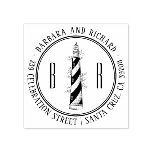 Lighthouse   Initials Round Names & Return Address Rubber Stamp