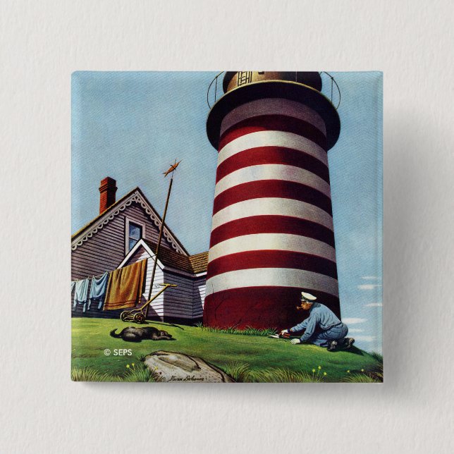 Lighthouse Keeper by Stevan Dohanos 15 Cm Square Badge (Front)