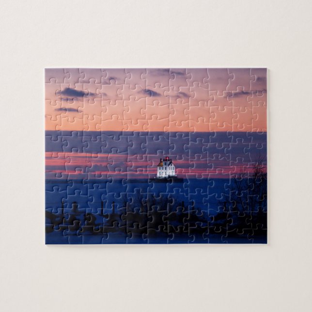 Lighthouse Lake Sunset Jigsaw Puzzle (Horizontal)