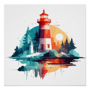 Lighthouse Landscape Calm Tranquil Nature Outdoors Poster