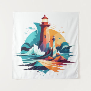 Lighthouse Landscape Calm Tranquil Nature Outdoors Tapestry