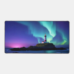 Lighthouse Landscape Coastal Ocean Aurora Night Desk Mat