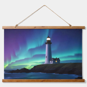 Lighthouse Landscape Coastal Ocean Aurora Night Hanging Tapestry