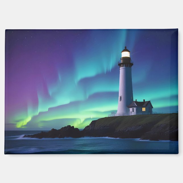 Lighthouse Landscape Coastal Ocean Aurora Night  Magnet (Front)