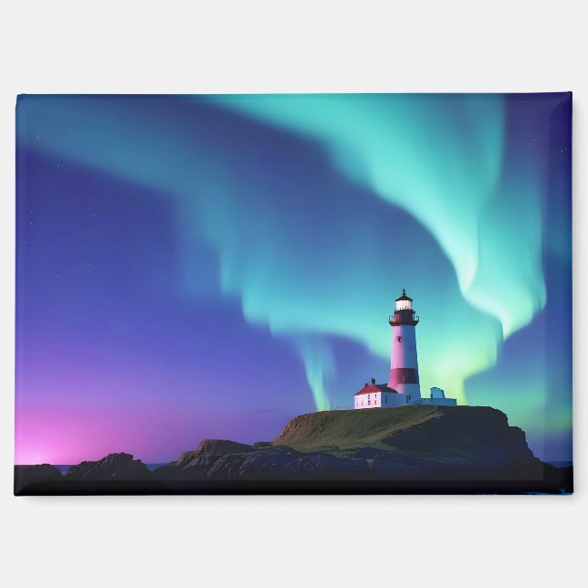 Lighthouse Landscape Coastal Ocean Aurora Night  Magnet (Front)