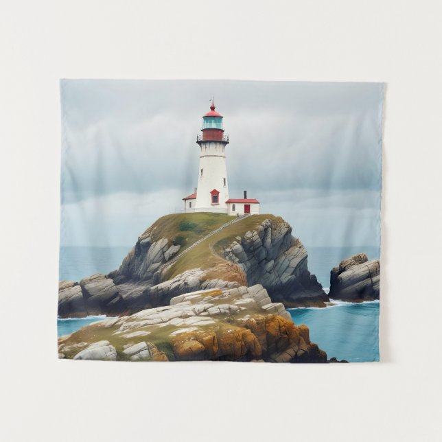 Lighthouse Landscape Coastal Ocean Calm Scenery Tapestry (Front (Horizontal))