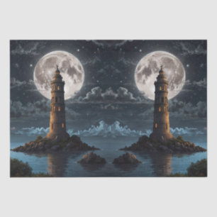 Lighthouse lit via moonlight on a clear night tissue paper