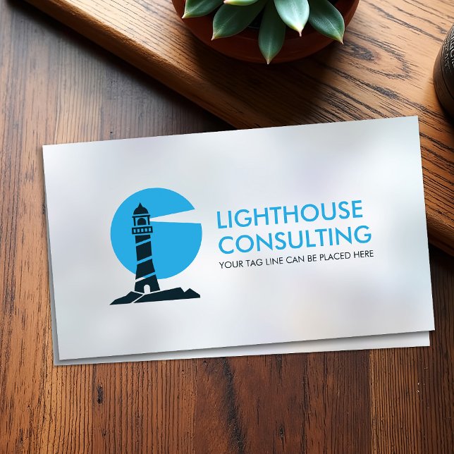 Lighthouse logo - shades of blue on pearl business card (Creator Uploaded)