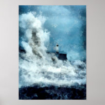 Lighthouse lost in a raging sea Abstract Landscape