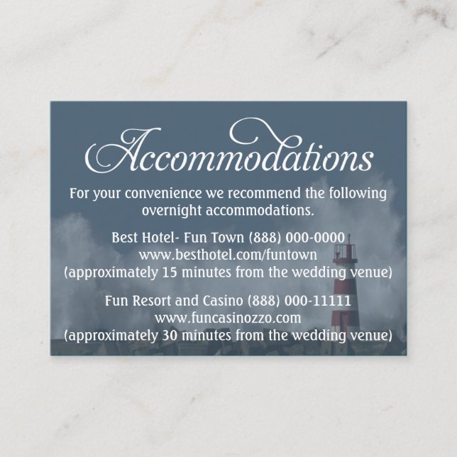 Lighthouse Nautical Accommodation Reception Cards (Front)