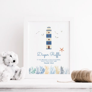 Lighthouse Nautical Baby Shower Diaper Raffle Sign