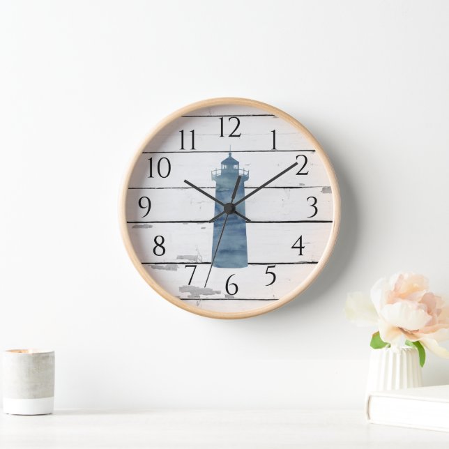 Lighthouse Nautical Blue Shiplap Rustic Decor Clock (Home)
