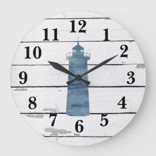 Lighthouse Nautical Blue Shiplap Rustic Decor Large Clock