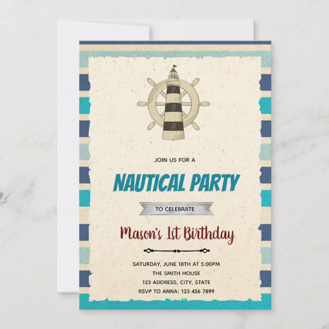 Lighthouse nautical theme invitation (Front)